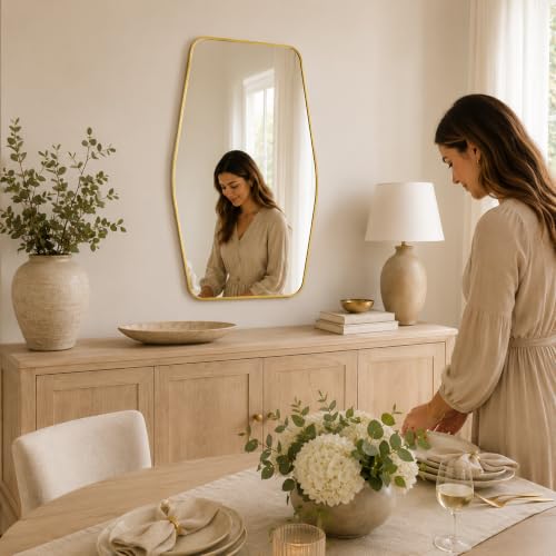 Pocetry 24x36 Inch Brushed Gold Bathroom Vanity Mirror, Rounded Hexagon by Pocetry - Used condition - Image 9