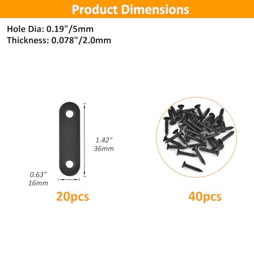 20-Pack Mending Plates for Wood Kit with 40 Self-Tapping Screws - 304 Rustproof Reinforced Flat Brackets for Wood Furniture Repair, Door Frame & Cabinet Reinforcement,Stainless Steel