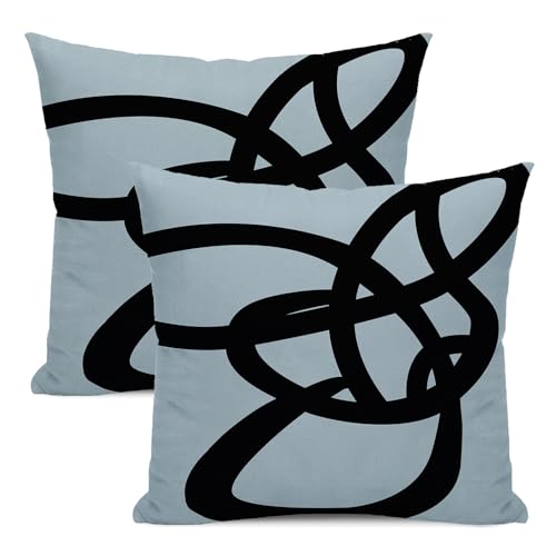 Yxuiyal Blue and Black Pillow Covers 18x18 Set of 2 Modern Abstract Art Line Throw Pillow Covers Geometric Minimalist Style Boho Decoration Decorative Square Cushion Case for Couch Sofa Outdoor Decor