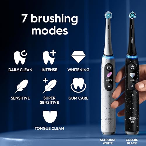 Oral-B iO10 Electric Toothbrushes Adults, Gifts For Women / Men, 1 Handle, 3 Toothbrush Heads, Charging Travel Case, Toothbrush Head Holder, 7 Modes, 2 Pin Plug, Cosmic Black, Oral B IO Toothbrush - Image 4