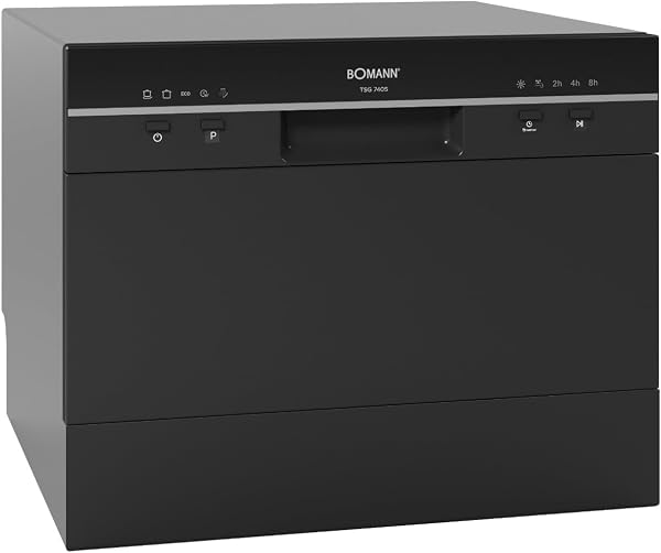 Bomann, Lave-Vaisselle Compact TSG7405-Noir, 6 Niveaux de Réglage, 5 Programmes, Design Élégant, Voyants LED, Ouverture Automatique de Porte, 47 dB, 220-240 V, Idéal pour Petites Cuisines, 20 kg - 1