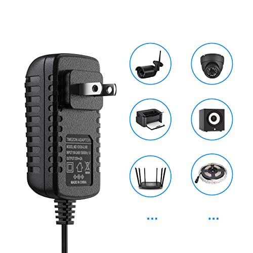 Tmezon 12 Volt 2A Power Adapter Supply Ac To Dc 2.1Mm X 5.5Mm Plug 12V 2 Amp Power Supply, Wall Plug Extra Long 8 Foot Cord #TOP3
