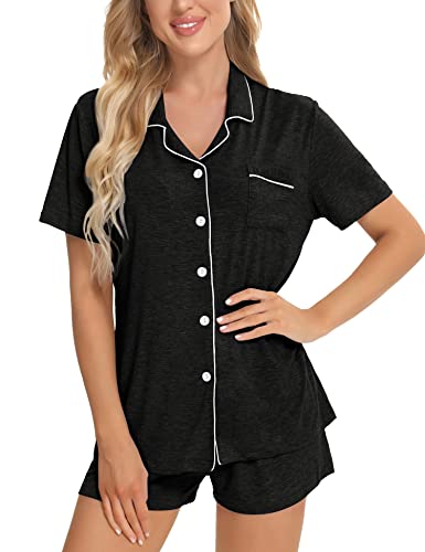 Image of SWOMOG Womens Button Down Pajamas Set Short Sleeve Sleepwear Bride Soft Pj Lounge Sets XS-3XL