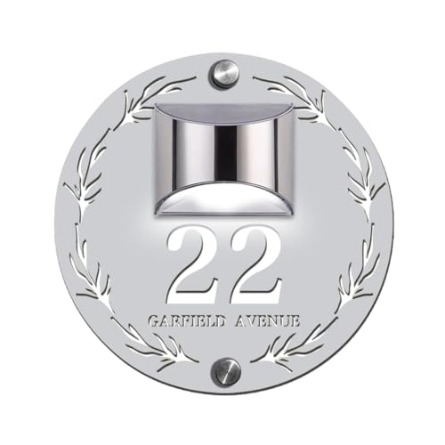 Personalised Solar House Number Plaques Door Signs,Custom Outdoor Door Modern LED Illuminated Home Address Numbers Street Name LED Signs for Home Office Hotel Road Plate Plaque,Style 4