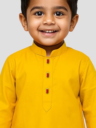 Image of JBN Creation Boys Cotton Blend Kurta Pyjama Set - Ethnic Elegance for Festivals | Comfortable Classic Collar Full Sleeves Kurta for Kids