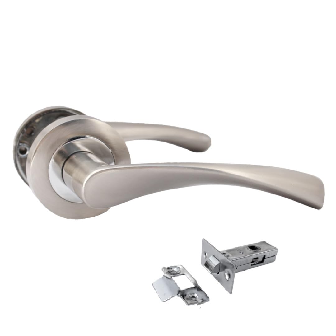 Epsom Door Handle Epsom Duo Twist Door Handle – Satin Chrome Lever on Rose | Latch Escutcheon or Bathroom Privacy with Thumb Turn | 4 or 6 Pairs (x Pair of Door Handles + Tubular Latch)