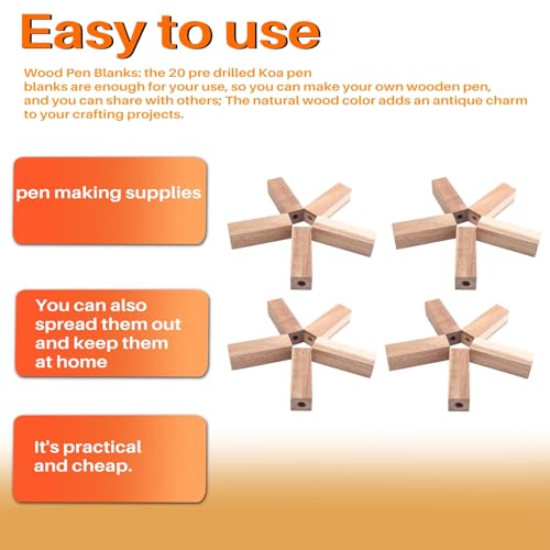 Aboiledy Holzstift-Dreh-Kit, Stiftrohlinge, 20 Vorgebohrte 7-Mm-Holzstiftblanks für DIY Stiftherstellung Bastelarbeiten