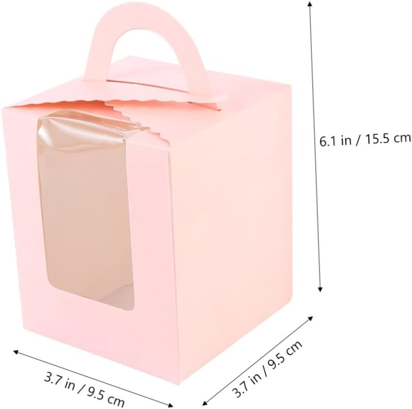 50pcs Pink Single Cupcake Boxes with Window Food Packaging Paper Baking Containers Portable Party Cake Holders for Muffins and Desserts