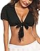 Avidlove Tie Front Crop Tops for Women V Neck Short Sleeve Shrug Black Bolero School Girl Outfit Cosplay Lingerie Rave Top