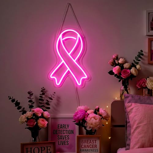 Zhengmy Breast Cancer Awareness Neon Sign USB Powered Pink Ribbon 16" x 11"