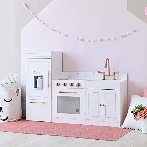 Teamson Kids Little Chef Paris Modular Contemporary Interactive Wooden Play Kitchen with Refrigerator, Oven, Sink, and Storage Space for Easy Clean Up, White with Rose Gold Finishes by Teamson Kids - Image 3