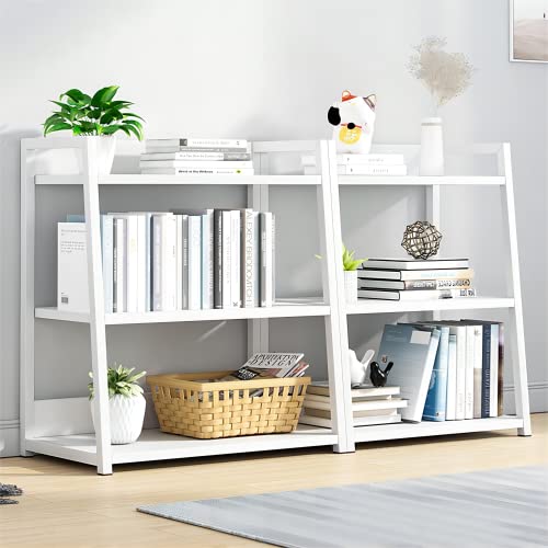 Iotxy 3 Tier Open Bookshelf - Steel And Wood Display Stand, 50Cm Width Floor-Standing Bookcase, White #TOP6
