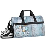 Gold Eggs String Bag Blue Wooden Sports Gym Bag with Wet Pocket & Shoes Compartment Travel Duffel Ba
