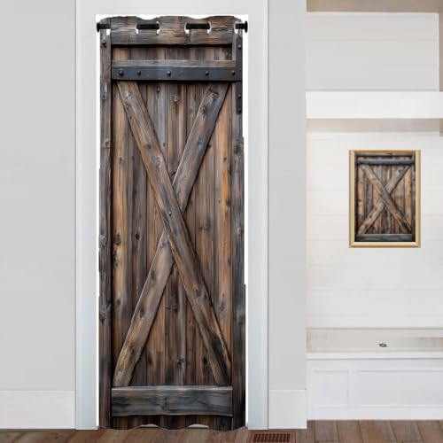 Shixiaoyan Rustic Barn Door Door Curtain for Doorway Vintage Wooden