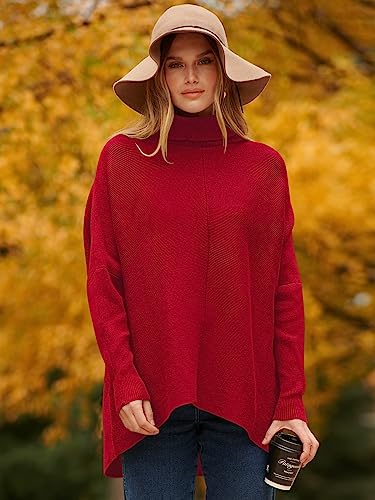 Image of ANRABESS Womens Casual Fall Sweater Turtleneck High Neck Batwing Sleeve Oversized Sweater Dress