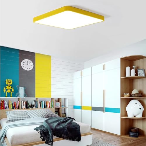 Plafonnier LED de chambre moderne et carré 61 cm jaune à intensité variable pour plafond - 2