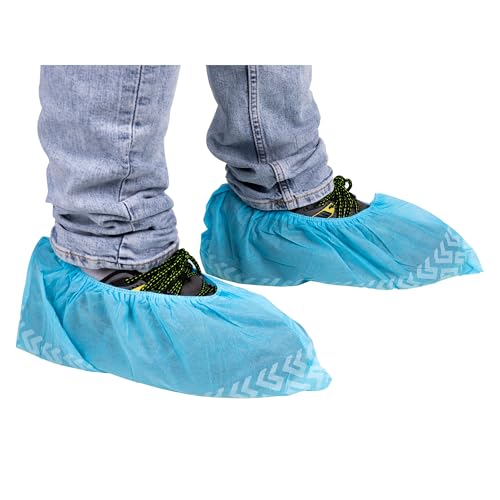 Cofan Cubrezapatos desechables | Pack de 100 unidades | Antideslizante | Material: polipropileno | Talla única | Color: azul | Cubre patucos con banda elástica