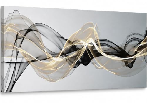 YBARTZQ Modern Abstract Canvas Wall Art,20x40 Inch Black Gold Grey Picture