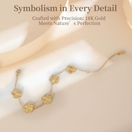 18K Gold Plated Clover Bracelet Set Dupes Bracelet for Women Flower Lucky Clover Bracelets Trendy Jewelry Birthday Gifts for Women/MoM/Friends/Besties/Sister4