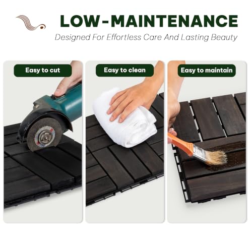 Acacia Interlocking Deck Tiles, 9 PCS Wood Flooring, 12 Slats, Ebony Black by VICTORY RELAX - Used condition - Image 8