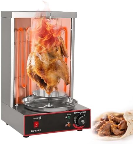 360° Vertical Rotisserie Grill & Shawarma Oven - Stainless Steel Kebab Maker with Adjustable Temperature 122-572°F for Home & Commercial Use - Perfect for Restaurants & Parties