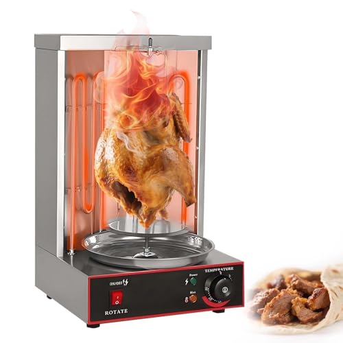 360° Vertical Rotisserie Grill &amp; Shawarma Oven - Stainless Steel Kebab Maker with Adjustable Temperature 122-572°F for Home &amp; Commercial Use - Perfect for Restaurants &amp; Parties