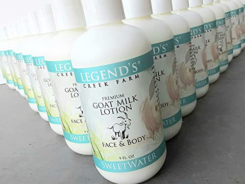 Legend's Creek Farm Lotion, Premium Goat Milk Lotion, Body, Hand & Face, Deeply Moisturizing, Shea Butter, Sunflower Oil & Aloe, No Harsh Chemicals, Handmade In Usa, 9 Oz (Sweetwater L.) #TOP3