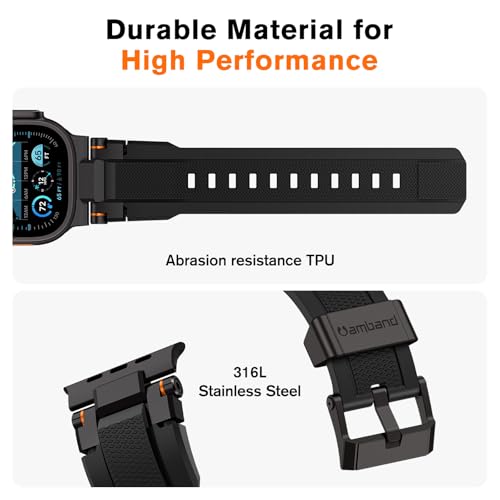 amBand Bands Compatible with Apple Watch Ultra 3/2/1 49mm, M1 Sport Series Rugged Durable Strap with Metal Connector to Match Ultra's Titanium Case for iWatch 49mm Men Matte Black by amBand - Image 3