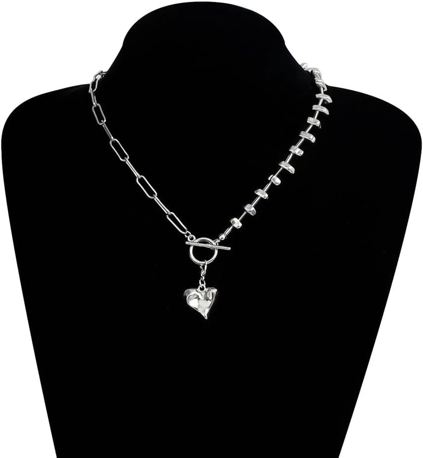 Plated Gold Silver Heart Pendant Choker Necklaces for Women,Stackable Irregular Bead Paperclip OT Clasp Necklace Trendy Party Jewelry Accessories Gift - Image 7