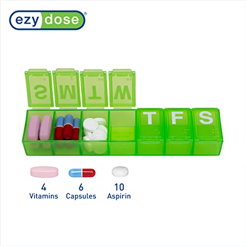 Image of EZY DOSE Weekly (7-Day) Daily Pill Organizer, Vitamin Planner, Medicine Container, Case for Supplements and Fish Oils, Convenient and Easy to Use, Medium Compartments, Travel Friendly, Green, BPA Free