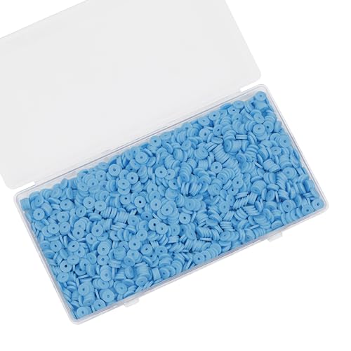 Auvoau 2000 Pcs White Clay Spacer Beads - Flat Round 6mm Heishi Vinyl Beads for DIY Craft Gift Adults Bracelets Necklace Earring Accessories (Sky Blue)