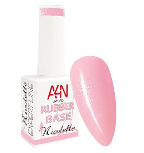 Gel de base UV/LED RubberGel Nicolette con pincel, gel de camuflaje/maquillaje para el fortalecimiento de las uñas naturales