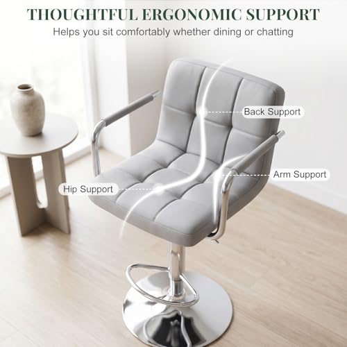 HAPPYMONT Bar Stools Set of 2, 24-26'' Adjustable Swivel Bar Chairs, Grey by HAPPYMONT - Used condition - Image 6