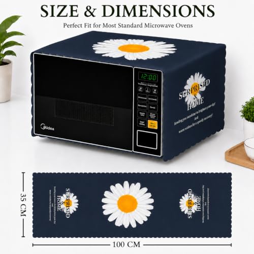 Image of Microwave Oven Cover - Waterproof & Dustproof Protective Cover for Kitchen, Heat Resistant Fabric, Universal Fit for Standard Microwave Ovens, Easy Clean Stylish Printed Design (Navy Blue)