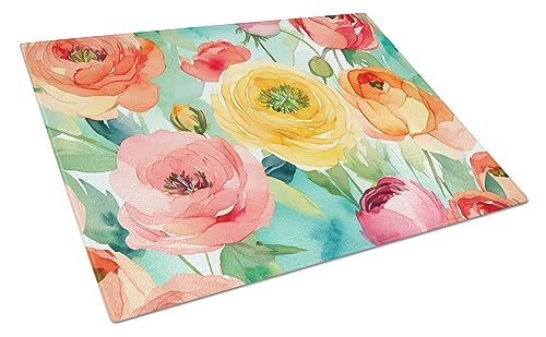 Caroline's Treasures DAC1605LCB Ranunculus in Watercolor Glass Cutting Board Large Decorative Tempered Glass Kitchen Cutting and Serving Board Large Size Chopping Board
