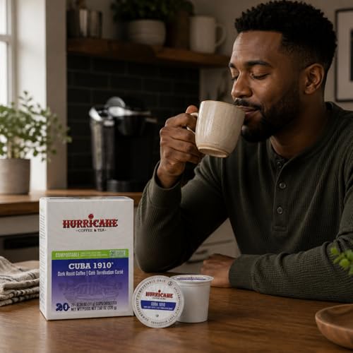 Image of Hurricane Coffee & Tea Cuba 1910, Compostable Coffee Pods, 80 Ct | K-Cup Keurig Compatible Coffee Pods, Dark Roast Coffee, Patented Design For Fuller Flavor