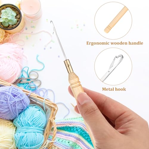 3 PCS Crochet Needles for Hair, Wooden Pulling Hook Crochet Hair Hooks for Wire Extension, Knitting Needles, Dreadlocks, and Feather Installations, Latch Hook Needle - Thumbnail 3