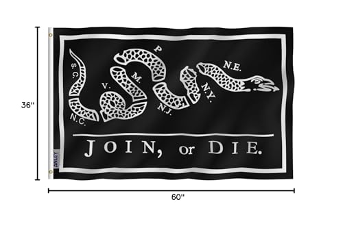 ANLEY Fly Breeze 3x5 Foot Black Join Or Die Flag - Vivid Color and Fade proof - Canvas Header and Double Stitched - Rattlesnake Flags Polyester with Brass Grommets 3 X 5 Ft