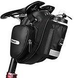 Wildken Satteltasche Fahrrad mit Seitentasche wasserdichte Rahmentasche Fahrradtasche Oberrohrtasche Fahrradsattel Flaschenhalter mit Regenschutz Reflektierend Schwarz für Fahrräder Mountainbikes