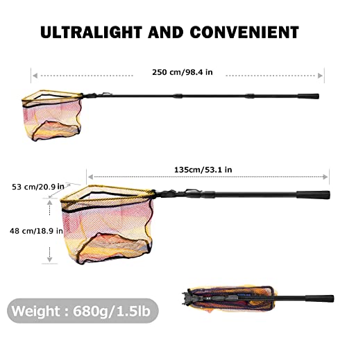 Sanlike Fishing Net Folding Landing Net 98.4 In With Telescopic Pole And Handle Rubber Coated Mesh Corlorful Fishing Net For Fishing Freshwater Saltwater #TOP2