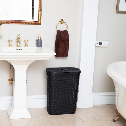 Mind Reader Slim Laundry Hamper with Lid, 40L Clothes Basket, Narrow Tapered Design with Ventilated Cutout Pattern, Plastic, Black by Mind Reader - Image 6