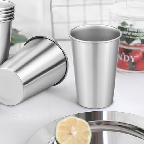 YMKWZ 12 Pack 16 oz Stainless Steel Pint Cups, Unbreakable Camping Cups with Smooth Rolled Rim, Stackable Metal Tumblers for Beer Coffee, Lightweight & Dishwasher Safe for Home Kitchen, Travel - Image 8