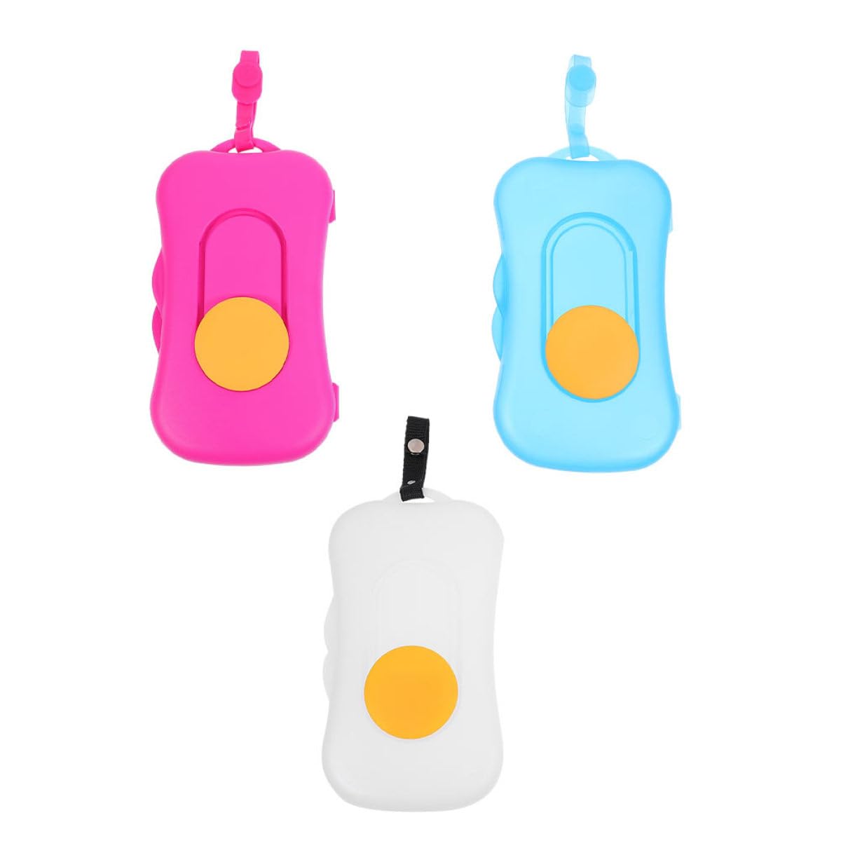 Portable Wipes Case Set, 3pcs Reusable Plastic Tissue Holders with Silicone Button Dispenser, Travel Wet Tissue Storage for Strollers and Outdoor Use Random Color