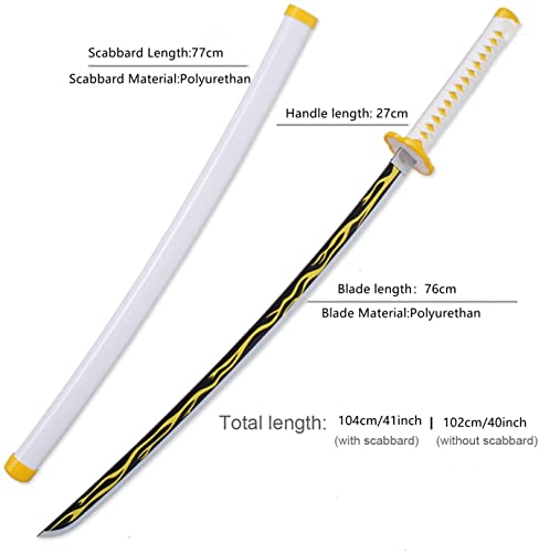 damdos Halloween Prop Anime Cosplay Sword,41" Foam Swords Fantasey Agatsuma Zenitsu Swords Satoman Tanjirou Swords Birthday Gifts(Agatsuma Zenitsu) - Thumbnail 2
