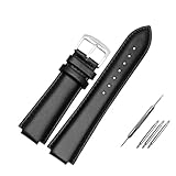 NASUNJIA Correa De Reloj Pulsera Con Interfaz Convexa 23 X 14 Mm, Cuero Genuino, Compatible Citizen AU1065/1068/1060/1069, Casual Negra For Hombre(Black silver buckle)