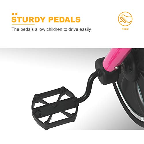 Uenjoy Tricycle 3-Wheeler Ride-on Toy with 2 Storage Baskets on Front & Back for 2-5 Years Old Boys & Girls, Safe Design & Non-Slip Handlebar, Pink