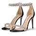 100FIXEO Women's Rhinestone Open Toe Stiletto Heeled Sandals Elegant Ankle Strap Wedding High Heels Sexy Dressy Shoes (Black,8)