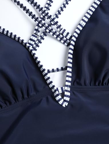 Image of ZAFUL Womens Tankini Swimsuits V Neck Push Up Swim Top Color Block Tummy Control High Waisted Bathing Suits Swim Bottom