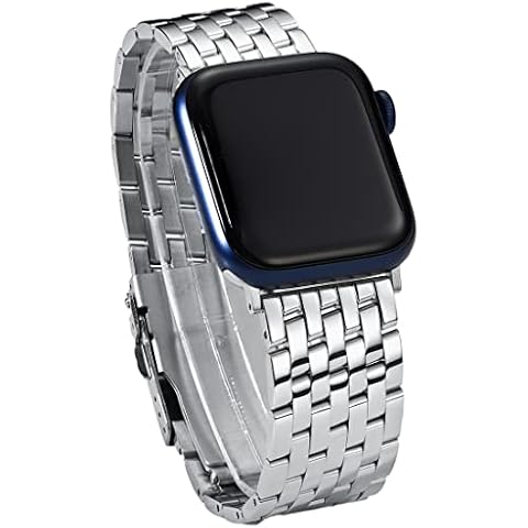 Silver 38 Premium Stainless Steel Bands for Apple Watch for Men, Wide Watch Bands Compatible with Apple Watch 7 Se 6 5 4 for Men 38mm 40mm 41mm Cover