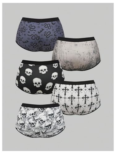 WDIRARA Women's 5 Pack Goth Graphic Panties Boyshorts Mid Rise Shorts Briefs Boxer2